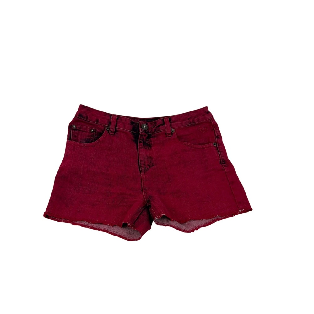Justice Premium‎ Girls Burgundy Red Acid Wash Denim Cut-Off Shorts Size 16R
